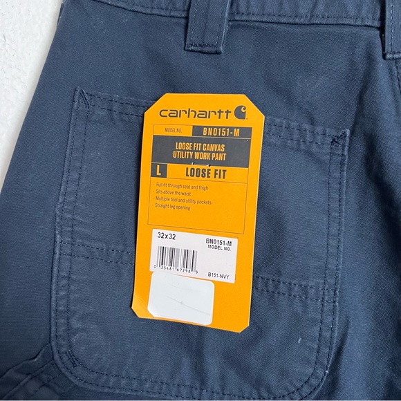 NWT Carhartt Mens Loose Fit Navy Blue Canvas Utility Work Pants - Picture 6 of 12